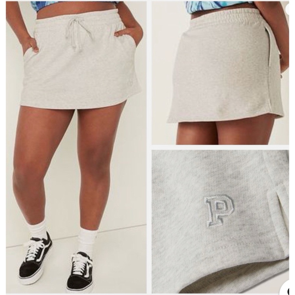 New Vs PINK Victoria's Secret High Waist Fleece Skirt White Wash Women’s SMALL